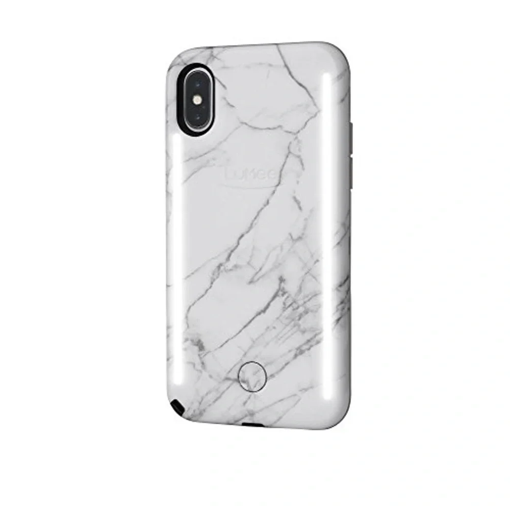 LUMEE Iphone X Lighted Duo Selfie Phone Case White Marble Influencer Cell Light